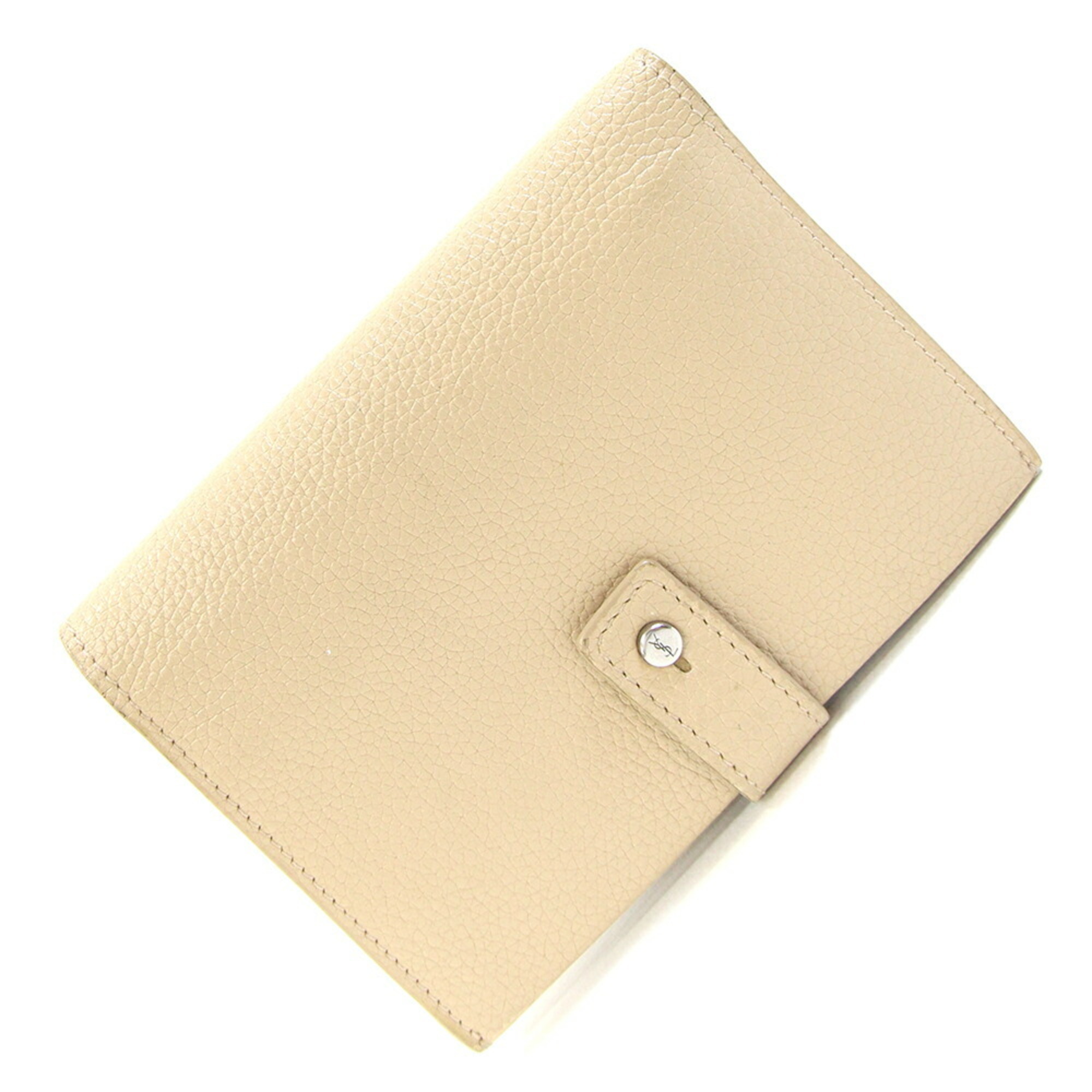 Saint Laurent Bi-Fold Wallet Sac De Jour 505011 Beige Leather Compact Ysl Wom...